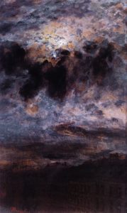 dark sky with a town below at european art auction