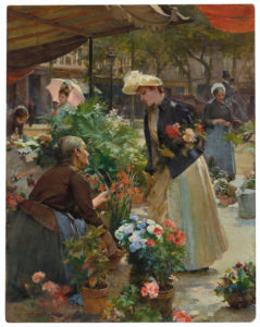 a woman at a flower market - European art