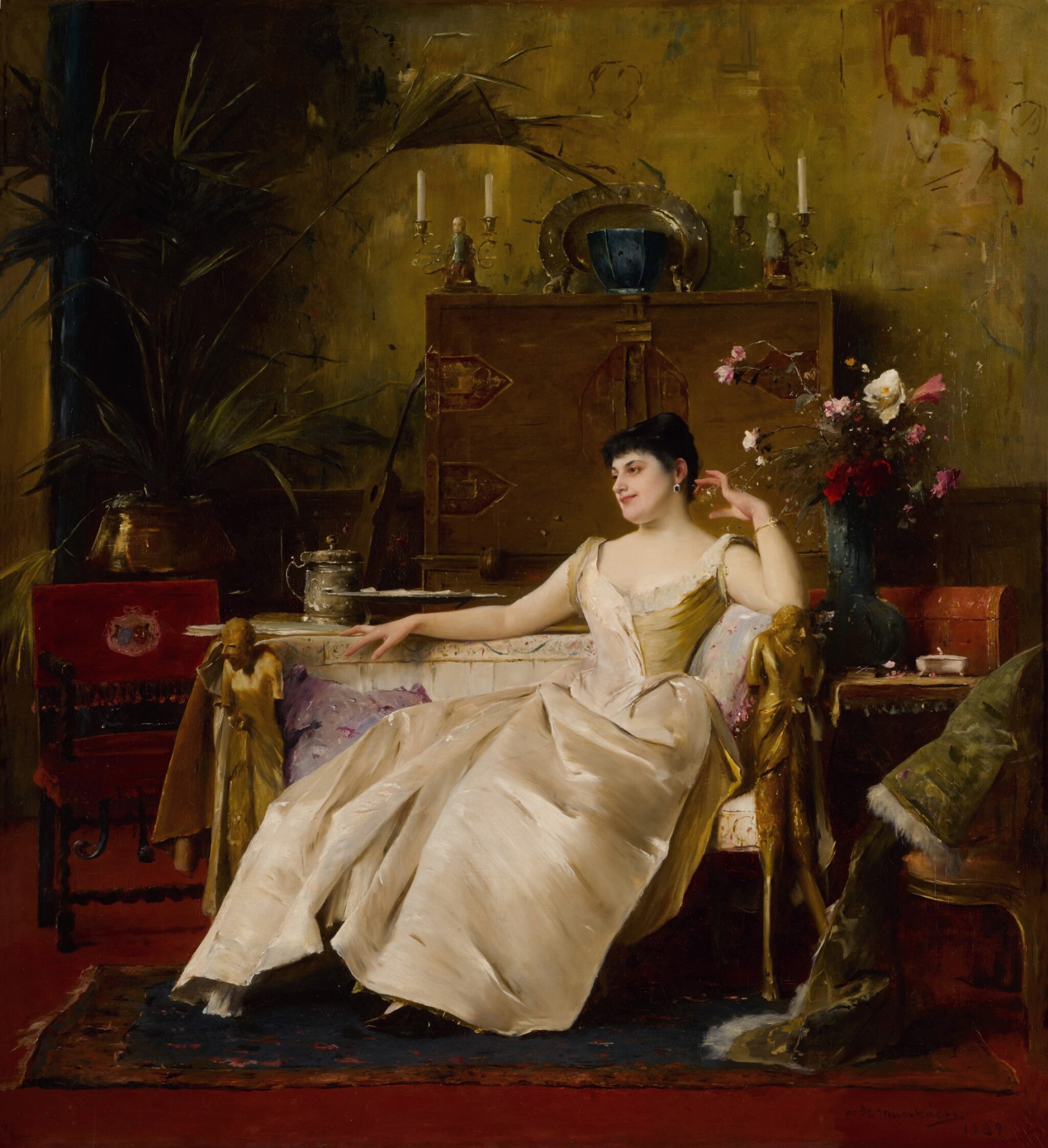 portrait of a woman in an elegant interior - Mihály Munkácsy’s Portrait of Princess Soutzo - 19th-century