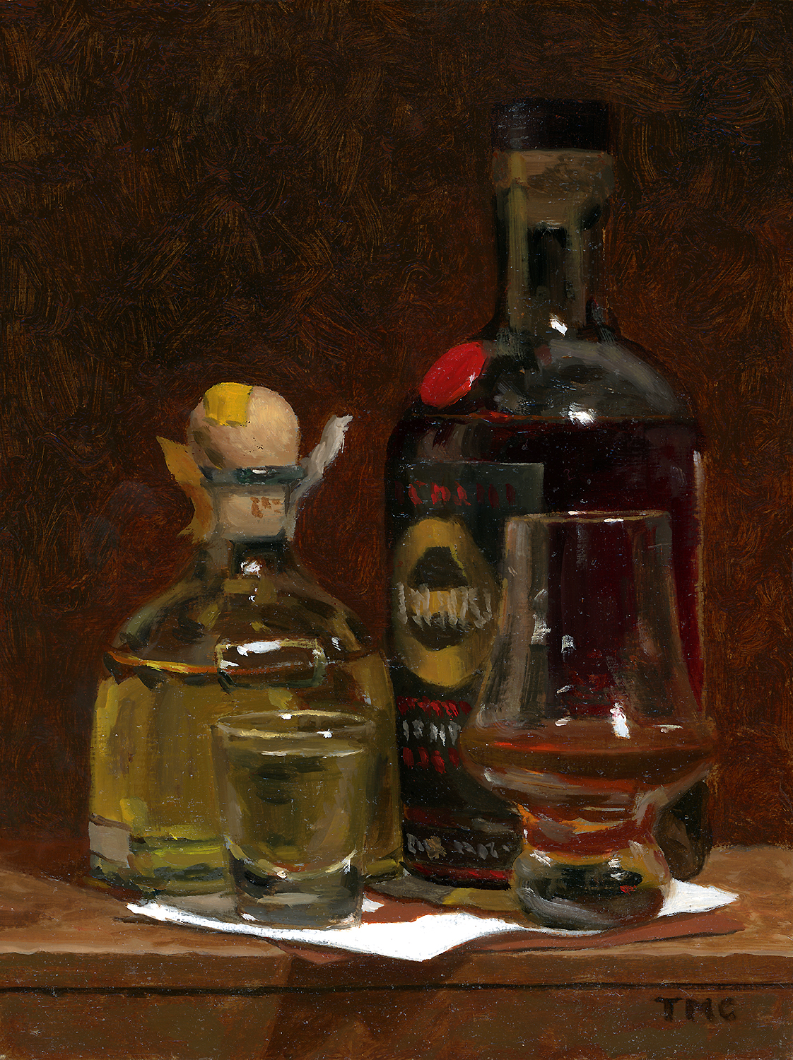 A painting with glasses and a bottle of alcohol - Todd M. Casey