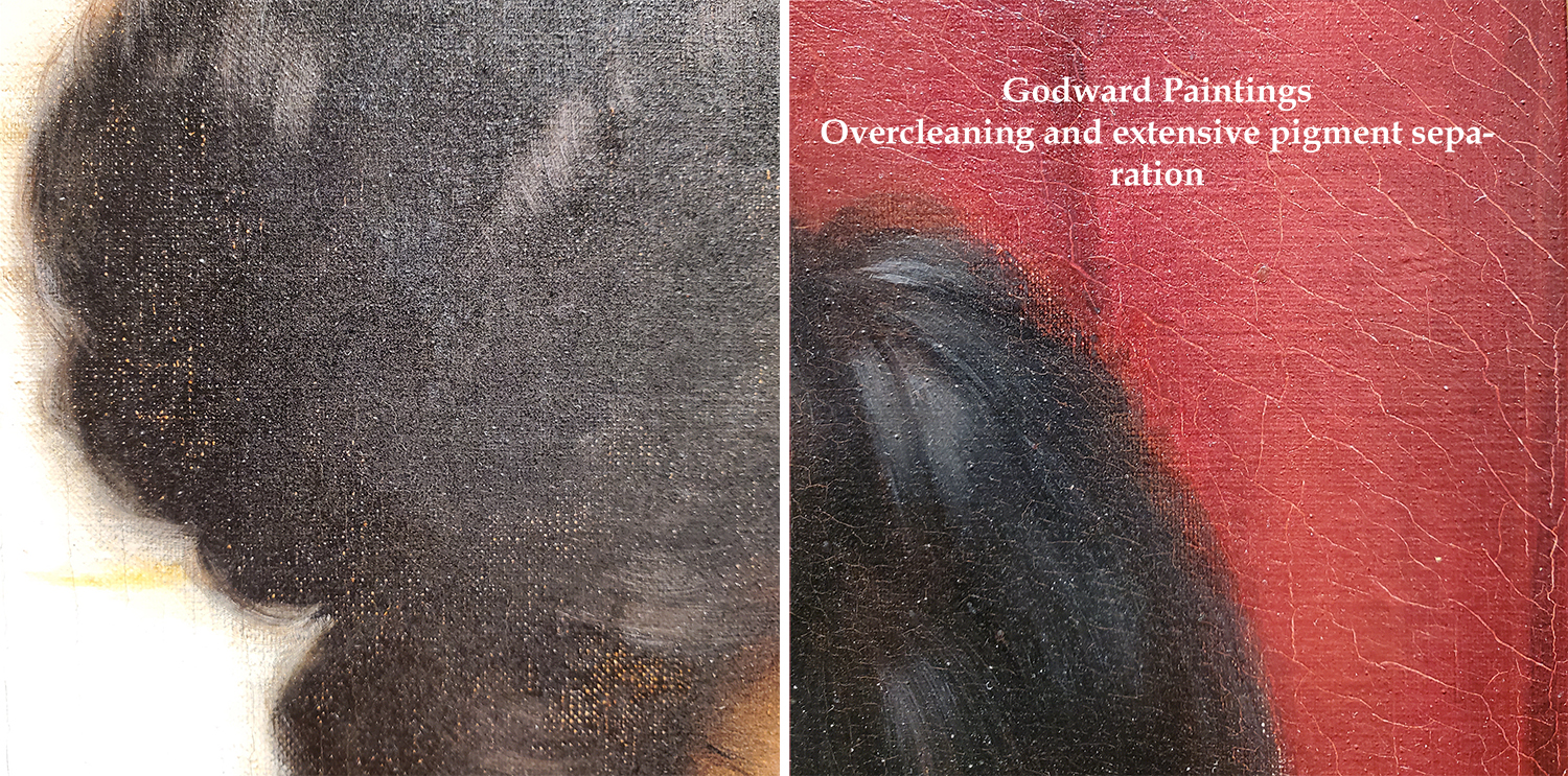 detail mages showing condition issues with the Godward paintings