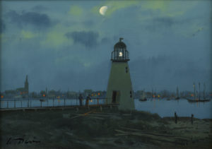 Palmer Island Light, New Bedford, MA. c. 1870, 2020 Oil on panel art by William Davis