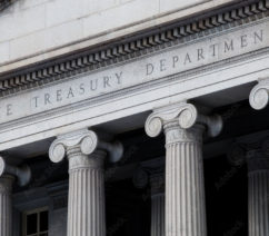 The facade of the US Treasury building