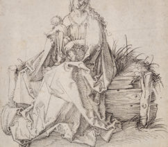 Drawing of a seated woman and her baby
