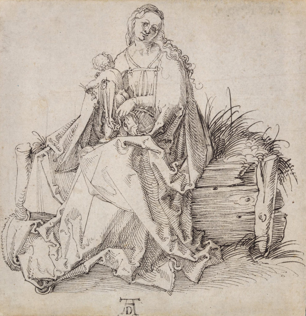 Drawing of a seated woman and her baby