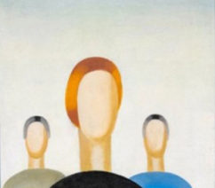 Three featureless faces on a blank background