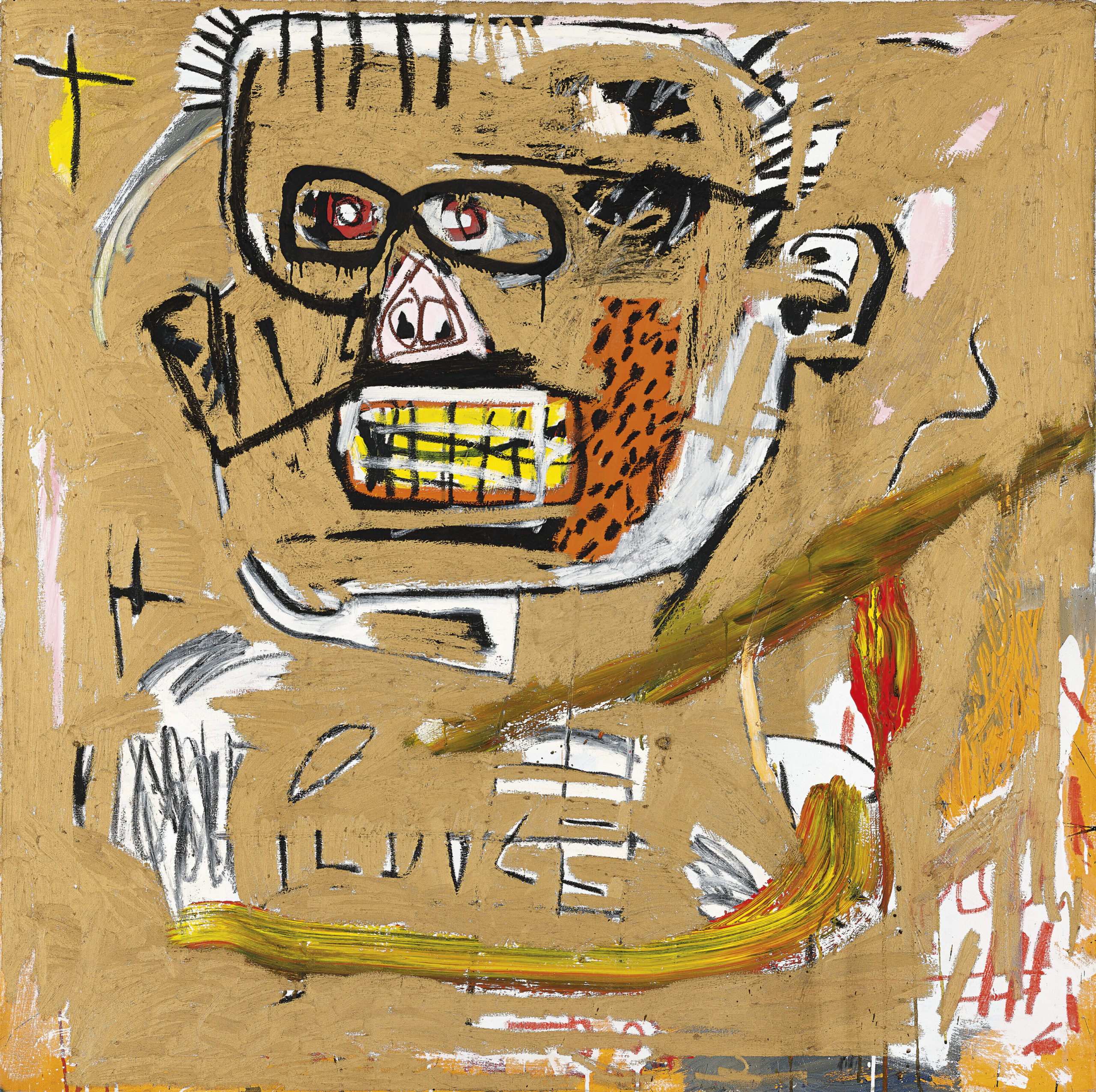 an abstract face with a pipe - Basquiat