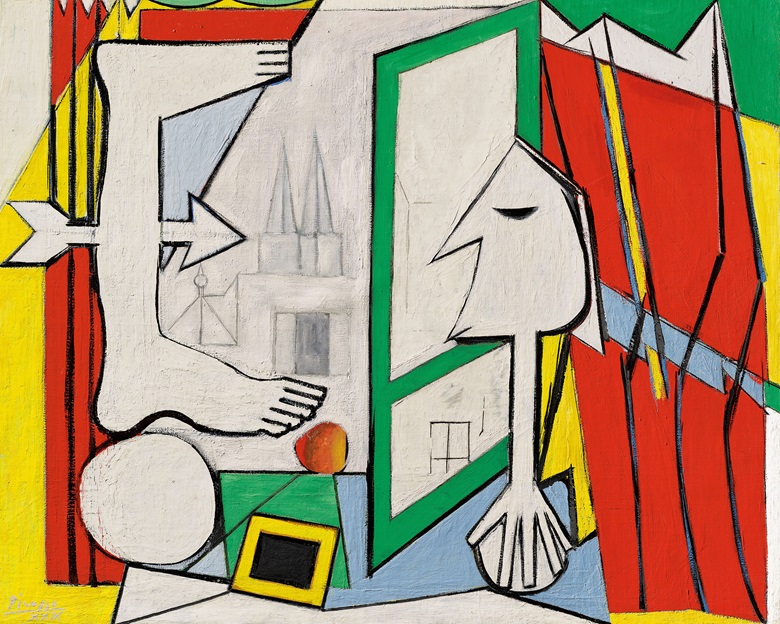 a surrealist painting with a head, feet and other objects - Pablo Picasso