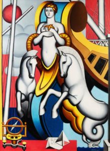 A painting by Jean Metzinger sold at Sotheby's Paris showing a figurehead of a bow of a ship with a nude female torse and two horse figures
