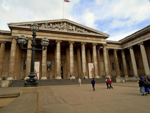 The exterior facade of the British Museum in London.