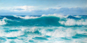 Crashing waves painted by David James, sold at Bonhams