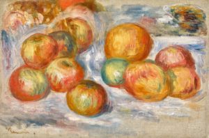 A still-life of apples on a table by the French impressionist Pierre-Auguste Renoir sold at Sotheby's
