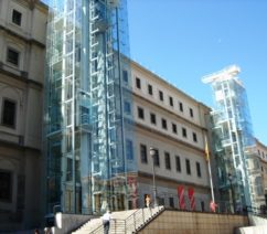 An exterior shot of the Museo Nacional Centro de Arte Reina Sofía (Queen Sofía National Museum Art Center), simply just called the Reina Sofía