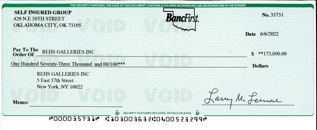 fraudulent check made out to the gallery