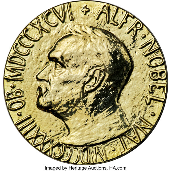 Nobel Peace Prize gold coin with image of alfred nobel