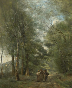 Ville d'Avray.Paysans causant sur le chemin longeant L'étang by Jean-Baptiste-Camille Corot, sold at Christie's London
