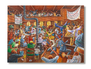 Solid Rock Congregation by Ernie Barnes, sold at Bonhams New York, commissioned by Margaret Bell-Byars in 1983