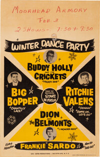 winter dance party poster from 1959 starring buddy holly, the big bopper and richie valens