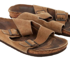 pair of brown birkenstock sandals