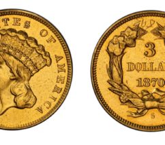 Three dollar gold coin from San Francisco minted in 1870
