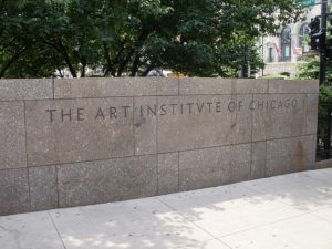 A stone sign indicating the entrance to the Art Institute of Chicago