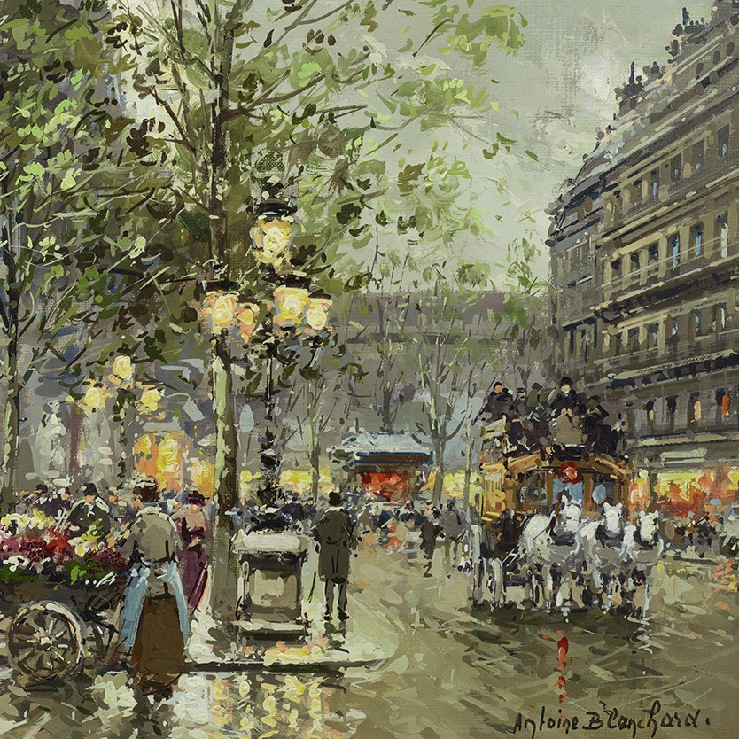 detail of a Paris street scene by Antoine Blanchard