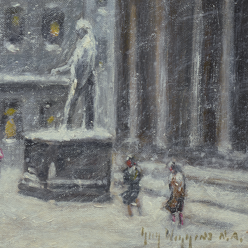 A view of Wall Street in the snow