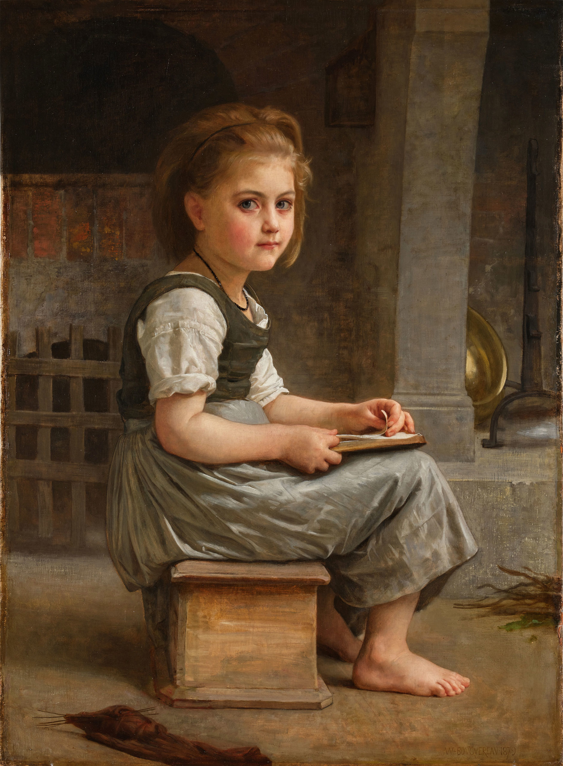a young girl seated with a book - Bouguereau