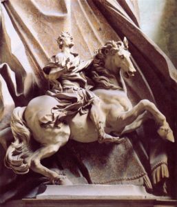 A marble sculpture by the Italian Baroque master Gian Lorenzo Bernini showing the Roman emperor Constantine on horseback receiving the vision that ultimately led to his tolerance of Christianity and his own conversion.