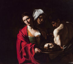 A painting of Salome holding the head of Saint John the Baptist on a platter, painted by Michelangelo Caravaggio and a part of the Spanish Royal Collection.
