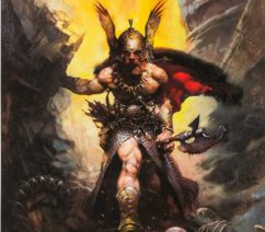 figure with armor coming through a landscape