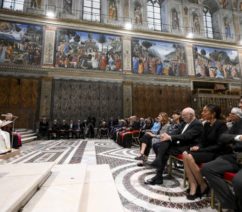 Pope Francis addresses artists in the Sistine Chapel