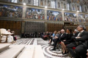 Pope Francis addresses artists in the Sistine Chapel