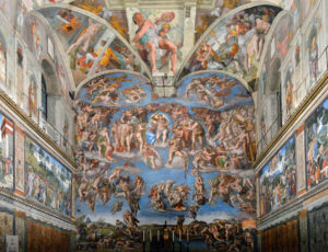 The wall behind the Sistine Chapel's altar, showing the Last Judgment.