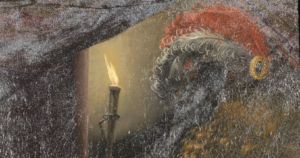 Detail of a painting showing a torch