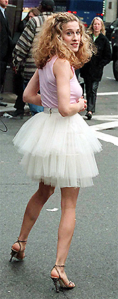 Jessica Sarah Parker in her white tutu on the street for the opening segment of Sex in the City