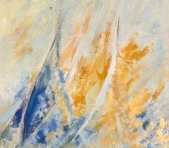 An untitled abstract painting mainly in blue and yellow