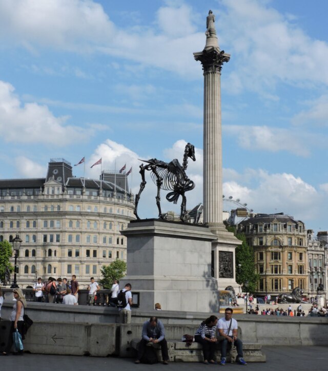 Trafalgar Square's Fourth Plinth, at the time occupied by Hans Haacke's sculpture Gift Horse (photo courtesy of Thomas Nugent)