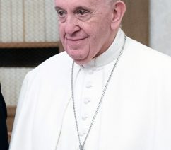 A photograph of Pope Francis in his white robes