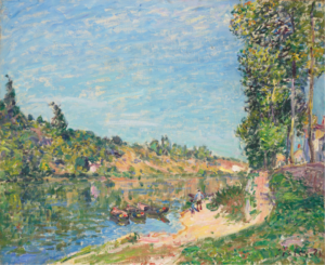 An Impressionist landscape showing the banks of the Seine in the French countryside