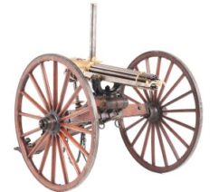 All-original, high-condition US Army-purchased Colt Model 1875 ‘Long Model’ Gatling gun on original field carriage in display case. One of 44 such guns purchased by the Army. Serial #130
