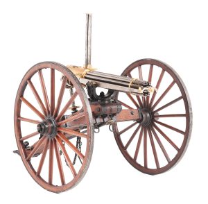 All-original, high-condition US Army-purchased Colt Model 1875 ‘Long Model’ Gatling gun on original field carriage in display case. One of 44 such guns purchased by the Army. Serial #130