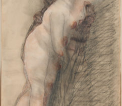 A pencil and watercolor sketch of a nude woman