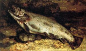 A painting of a freshly-caught trout