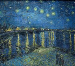 A post-Impressionist night scene showing stars shining over a river.