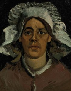 A nineteenth-century portrait of a Dutch peasant woman with a white bonnet