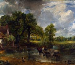 A landscape of the English countryside with a horse-and-cart crossing a river in the foreground.