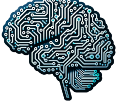 An image of a circuitboard in the shape of a brain to represent artificial intelligence