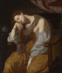 A 17th century painting by Artemisia Gentileschi of Mary Magdalene appearing contemplative