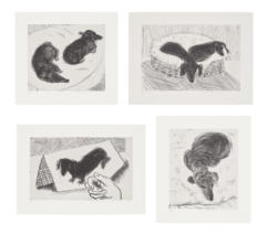A series of black-and-white prints of dachshunds
